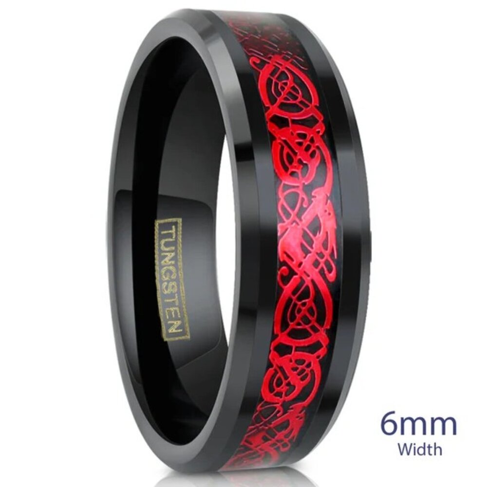 Scintillating Black Tungsten Ring With Ruby Red C… - image 3
